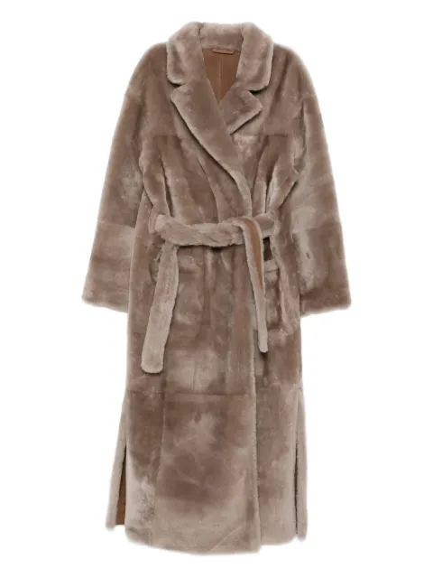 Liska belted shearling coat Brown SIRAGUZA