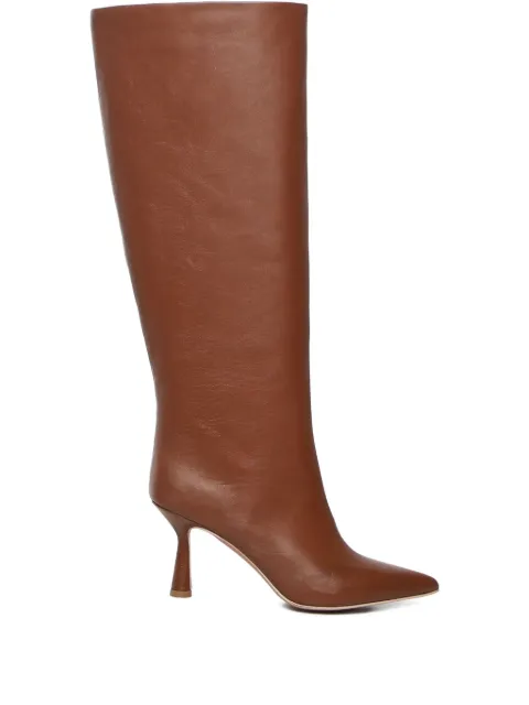 Giuliano Galiano 80mm pointed-toe calfskin boots Brown LISA80NAPPASIGARO