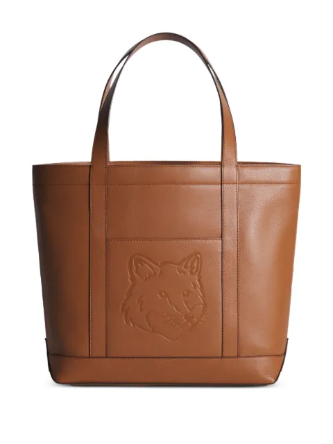 Maison Kitsuné medium Fox Head embossed-leather tote bag Brown OW05110LC0045