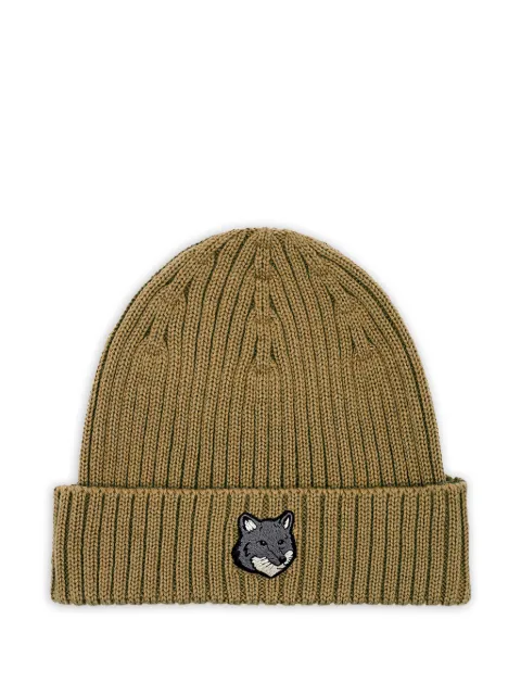 Maison Kitsuné fox-head ribbed beanie Brown PM06112KT1022