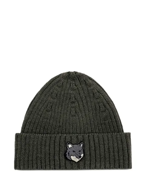 Maison Kitsuné fox-head ribbed beanie Green PM06112KT1022