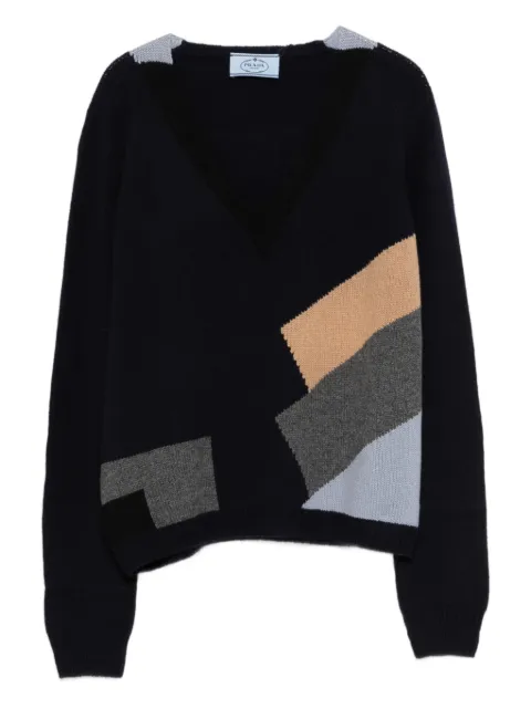 Prada geometric-pattern V-neck jumper Blue P24S951H3S