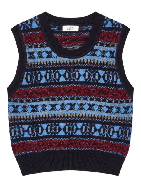 TOMBOY pattern rib knit vest Blue 9105452100