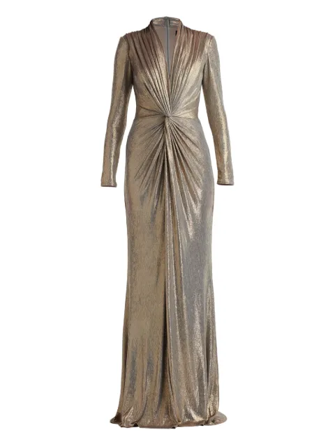 Tadashi Shoji pleated knot-front maxi dress Gold BSJ24035LSMKP