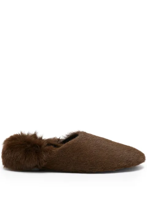 Proenza Schouler fur-trimmed calfskin slippers Brown SH254090L008FR