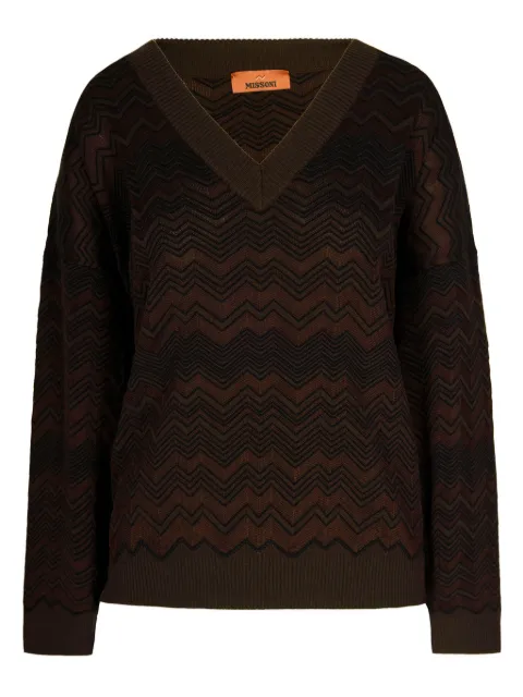 Missoni chevron-pattern v-neck sweater Brown DS25WN14BK01CP