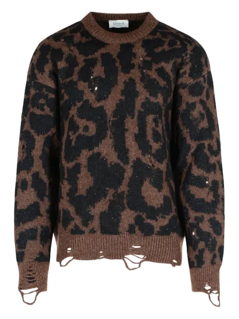 Laneus leopard-print frayed-trim sweater Brown F5LAMAJP066