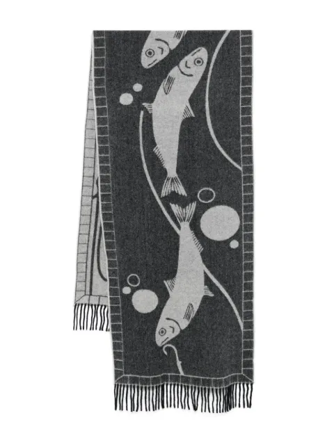Henrik Vibskov fish-print fringed scarf Black AW25STUDA918
