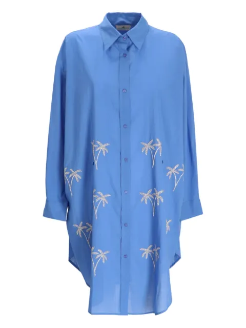 Benaras By Citrus palm-tree embroidered midi shirt dress Blue BE24784