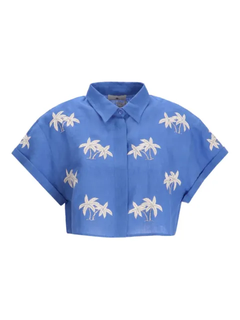 Benaras By Citrus palm-tree linen shirt Blue BE24673