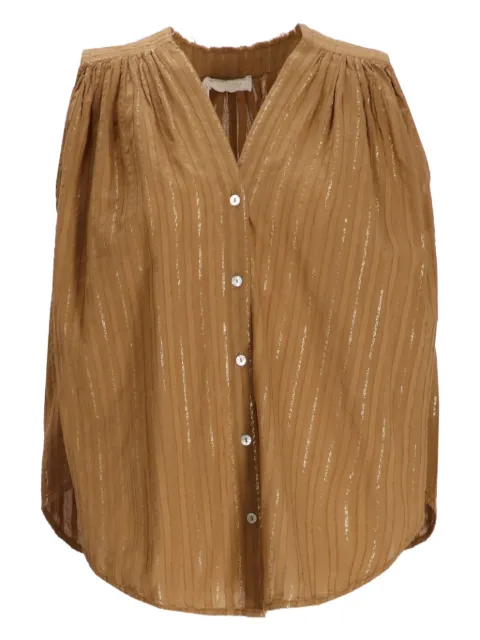 Devotion Iris metallic-striped cotton blouse Brown 025016G