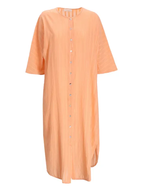 Devotion metallic-striped button midi dress Orange 025338G