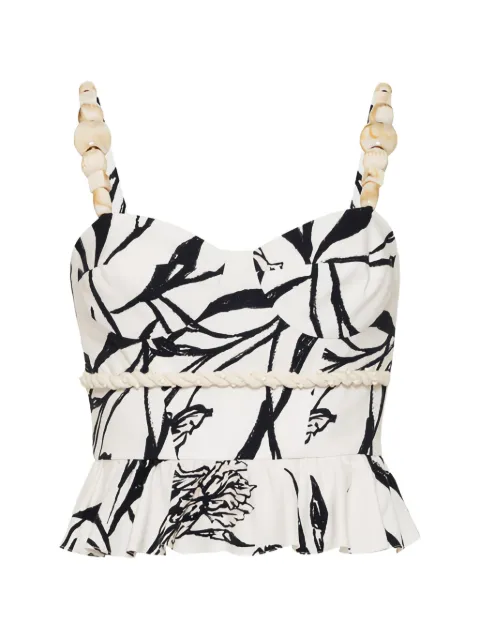 PatBO Iris floral beaded-strap top White TOP31056US118