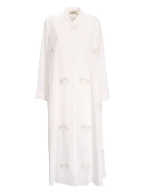 Benaras By Citrus palm-tree embroidered shirt dress White BE24729