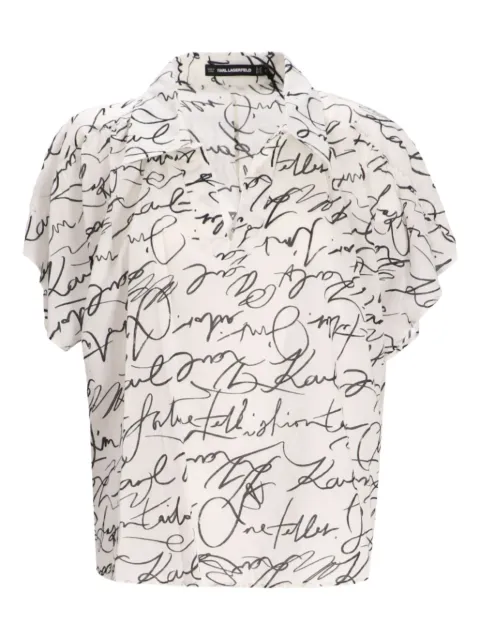 Karl Lagerfeld script-print polo-neck top White A3W110392CP