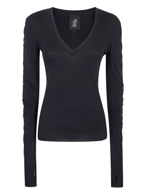 Thom Krom V-neck gathered-sleeve top Black MWTS581