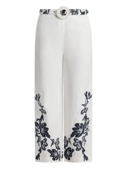 Hemant And Nandita Ahi floral-embroidered belted trousers White HNAAHI5974