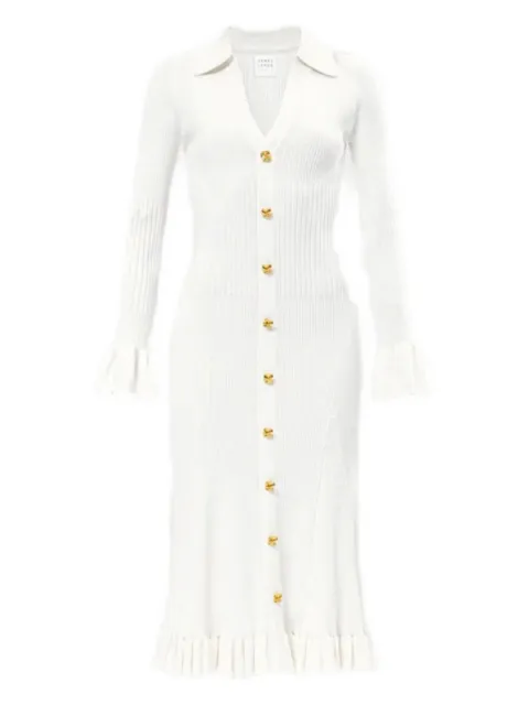 Hervé Léger Hallie button-up ruffled midi dress White DMR8534916