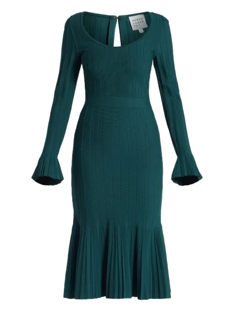 Hervé Léger Alena bell-sleeve plissé midi dress Green DGR8535448