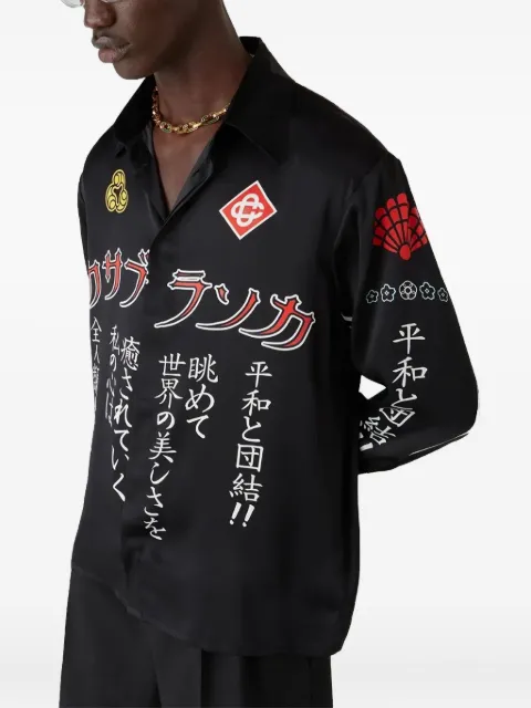 Casablanca emblem silk long-sleeve shirt Black UAW25SH02104M