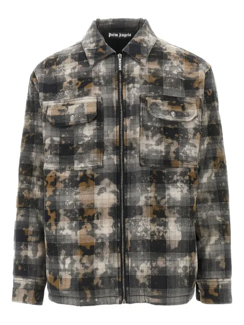 Palm Angels checked-pattern zip-up overshirt Grey PMES049F25FAB0010903