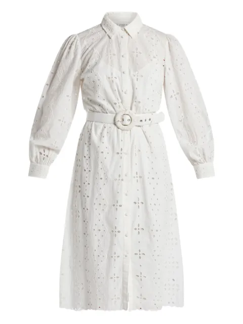 Hemant And Nandita Adya eyelet belted midi dress White HNADYA6081
