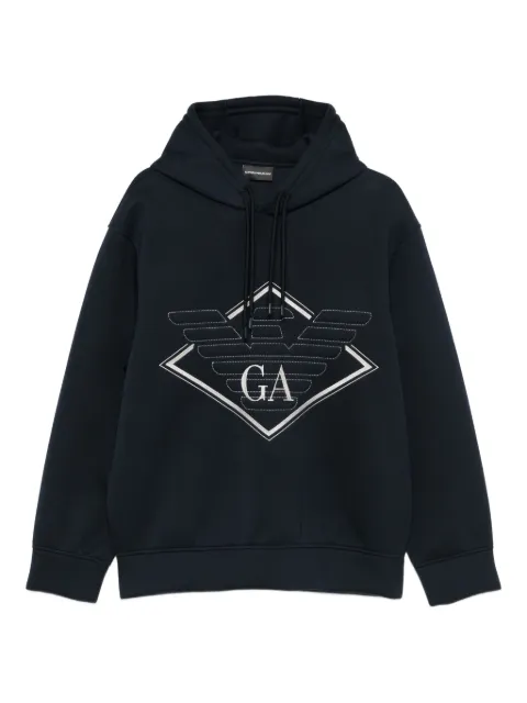 Emporio Armani eagle-logo diamond-shaped print hoodie Blue EM002882AF18339