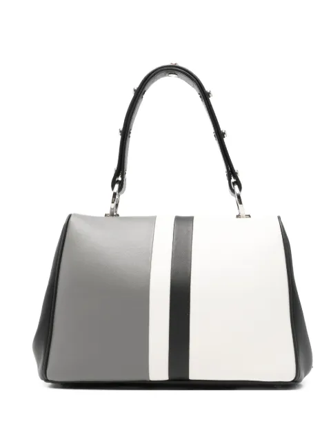 Prada striped-detail studded-embellishment tote bag Grey 1BA0362EQYF0SLU