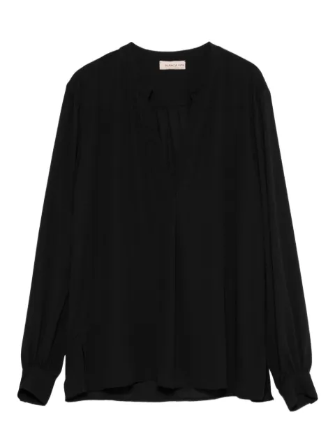 Blanca Vita V-neck long-sleeve blouse Black TETRA9582