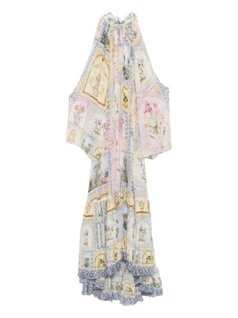 Camilla floral-print tiered midi dress Neutrals 00036561