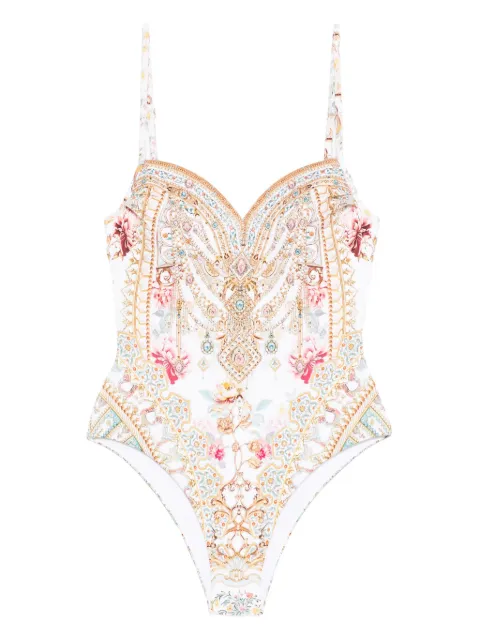 Camilla sweetheart-neck embellished swimsuit White 00037412