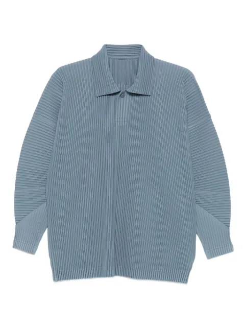 Homme Plissé Issey Miyake pleated long-sleeve polo shirt Blue HP58JM082