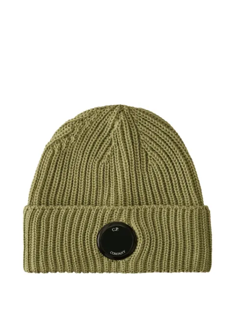 C.P. Company ribbed logo-patch beanie Green 19CMAC739A005509A631