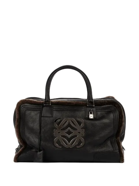 Loewe Pre-Owned shearling-trimmed leather bag Black 050609