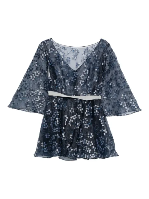 Gemy Maalouf floral-embroidered bell-sleeve top Blue LPF175066T