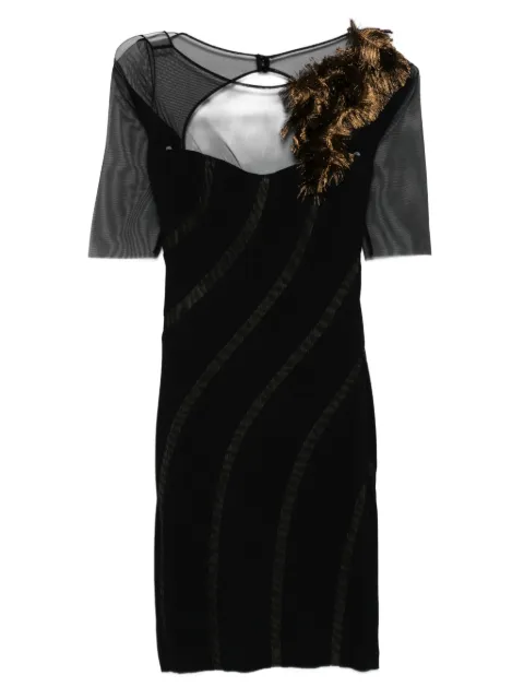 Gemy Maalouf feather-embellished sheer-panelled dress Black LP2759