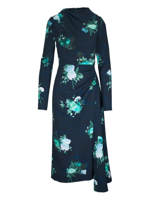 ERDEM floral draped midi dress Blue AW25D3650524001