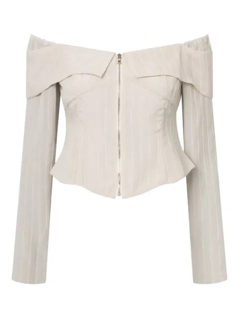 Elena Velez off-shoulder zip-front blouse Neutrals YR006TP06