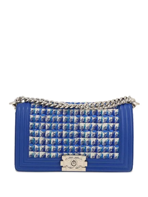 CHANEL Pre-Owned Boy tweed-chain shoulder bag Blue 423119
