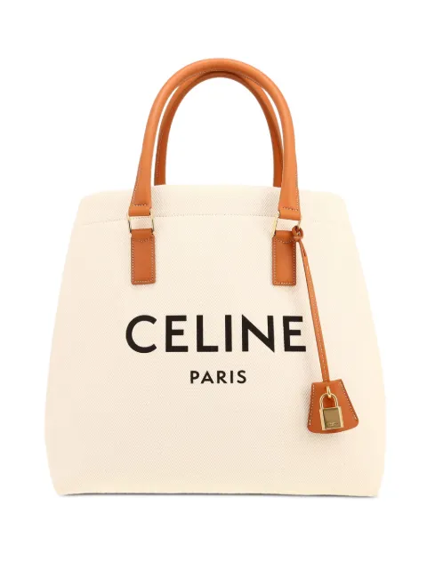 Celine Pre-Owned logo-print leather-trimmed tote bag Neutrals 420518