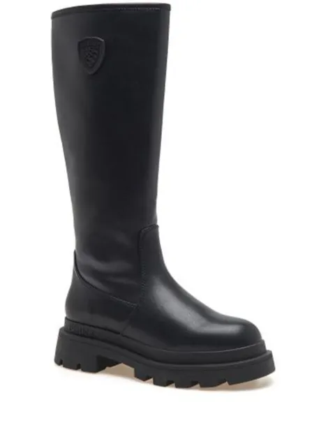 Blauer leather platform knee-high boots Black F5KIMMEL01LEP