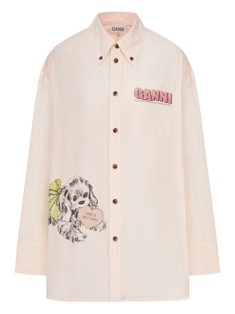 GANNI stripe dog-print shirt Neutrals W0898