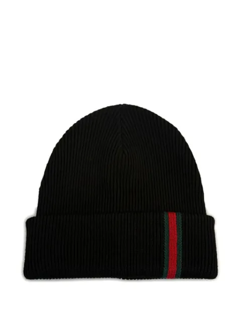 Gucci Web-stripe ribbed beanie hat Black 8341924G200