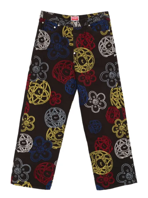 Kenzo xFutura 2000 flower-embroidered trousers Brown FF65PA3839G2