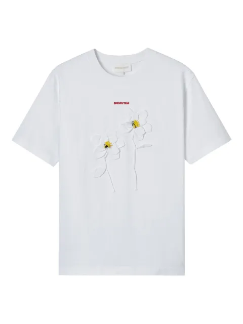 SHUSHU/TONG flower-appliqué cotton T-shirt White MWDETO33COT001WH100