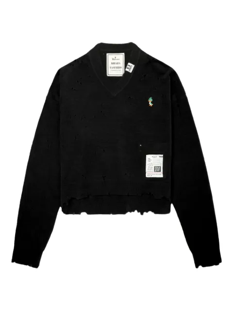 Maison MIHARA YASUHIRO frayed V-neck sweater Black K15SW711
