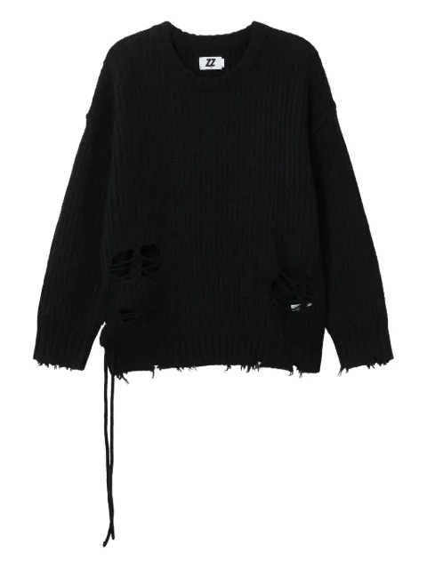 izzue distressed side-lace sweater Black IZXKNW00470X