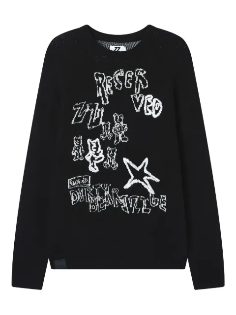 izzue graphic-print crew-neck sweater Black IZXKNM00181X