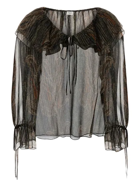 Saint Laurent ruffled printed silk blouse Brown 819882Y3K61