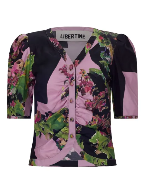 Libertine puff-sleeve floral-print blouse Pink S25W596STLT